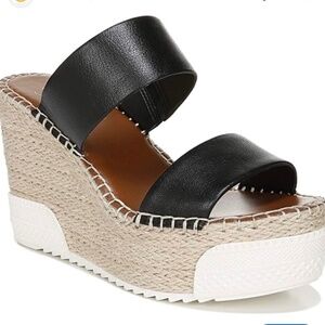 Franco Sarto  women’s slip on black wedge leather espadrille sandals sz11